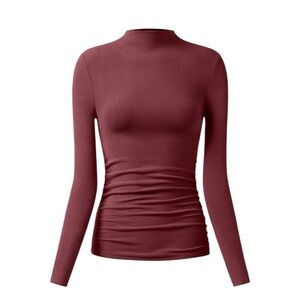 OGL Red Mid Thermal Thermal Ruched Sides Tuckable Mockneck Top Womens Size S